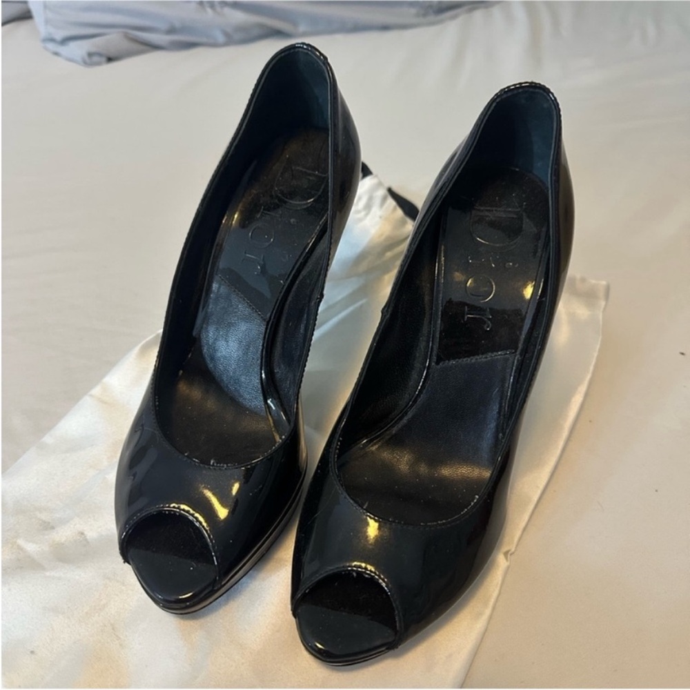 Dior Glossy Black Open Toe Pumps